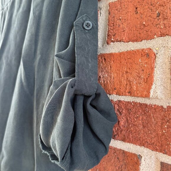 Bella Dahl Tencel Tunic Shirtdress Small Hunter Green Long Sleeve Roll Tab Soft - Picture 3 of 6